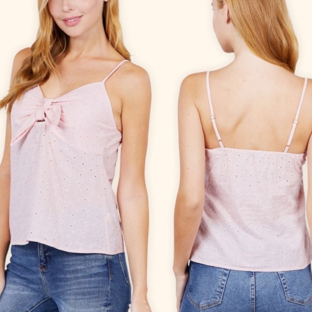Pink Camisole Eyelet Tie Front Tank sz Medium